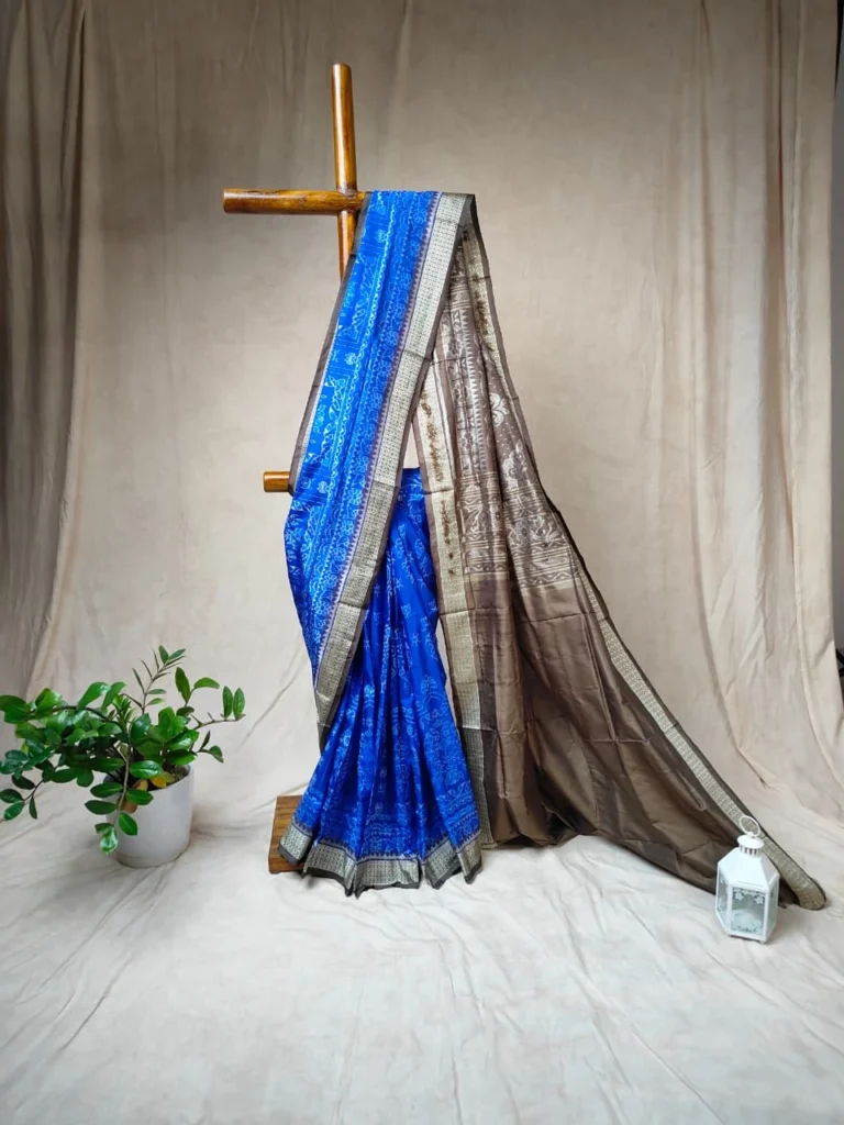Royal Blue Sambalpuri Ikat Saree with Temple Motifs