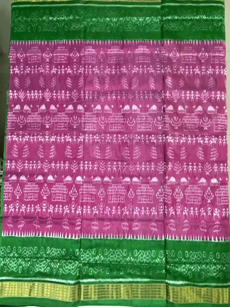 Magenta Sambalpuri Silk Saree with Terracotta design