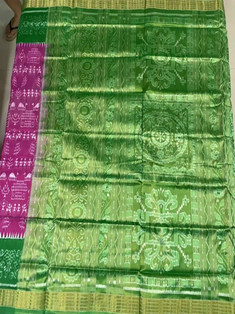 Magenta Sambalpuri Silk Saree with Terracotta design