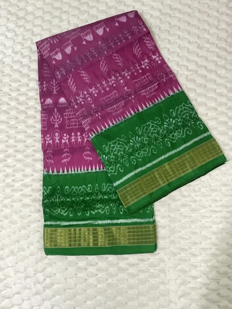 Magenta Sambalpuri Silk Saree with Terracotta design