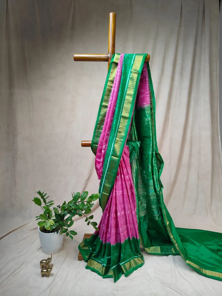 Magenta Sambalpuri Silk Saree with Terracotta design