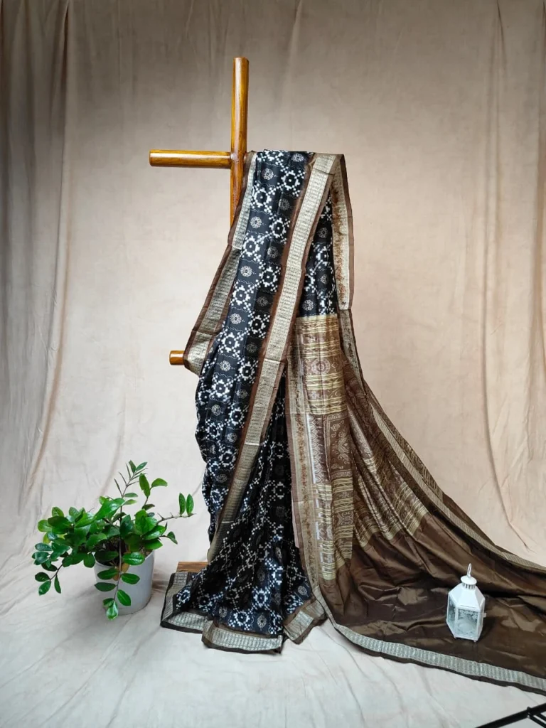 Black Sambalpuri Pure Silk Saree - Double Ikat (Milan)