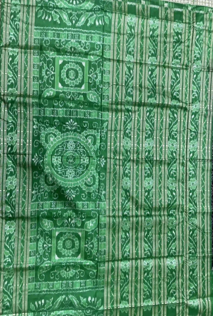 Black Sambalpuri Silk Saree with Chandelier and Diya Stand Motifs
