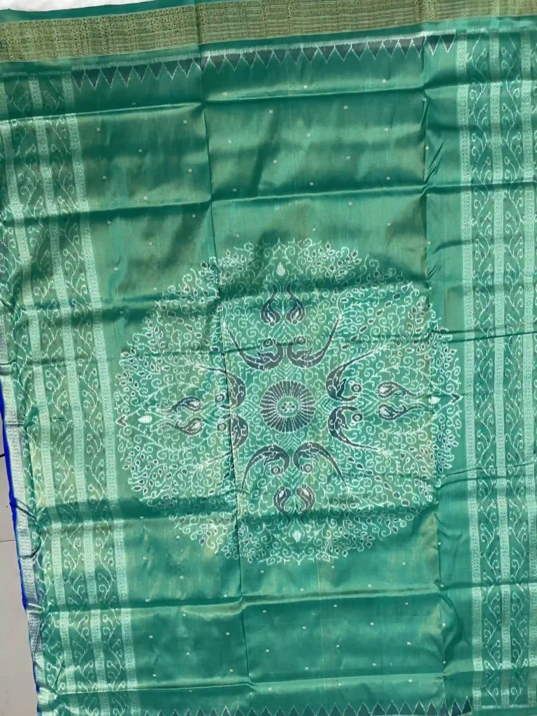 Royal Blue Sambalpuri Silk Saree with Peacock Motifs - Half Tissue