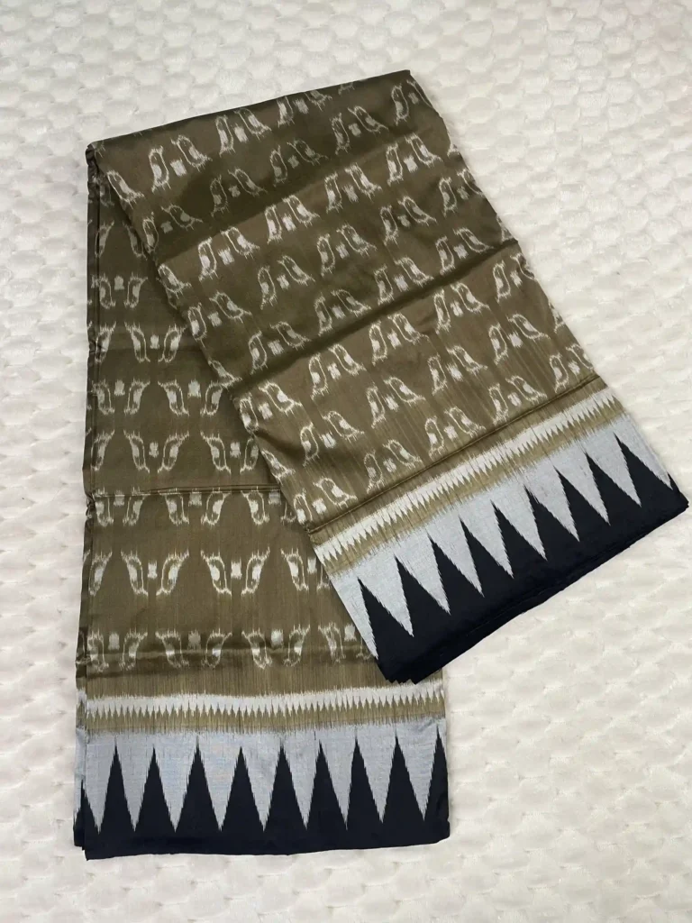 Moss Green Sambalpuri Silk Saree with Love Bird Motifs