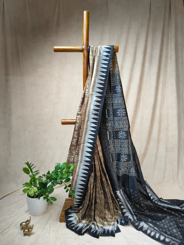 Moss Green Sambalpuri Silk Saree with Love Bird Motifs