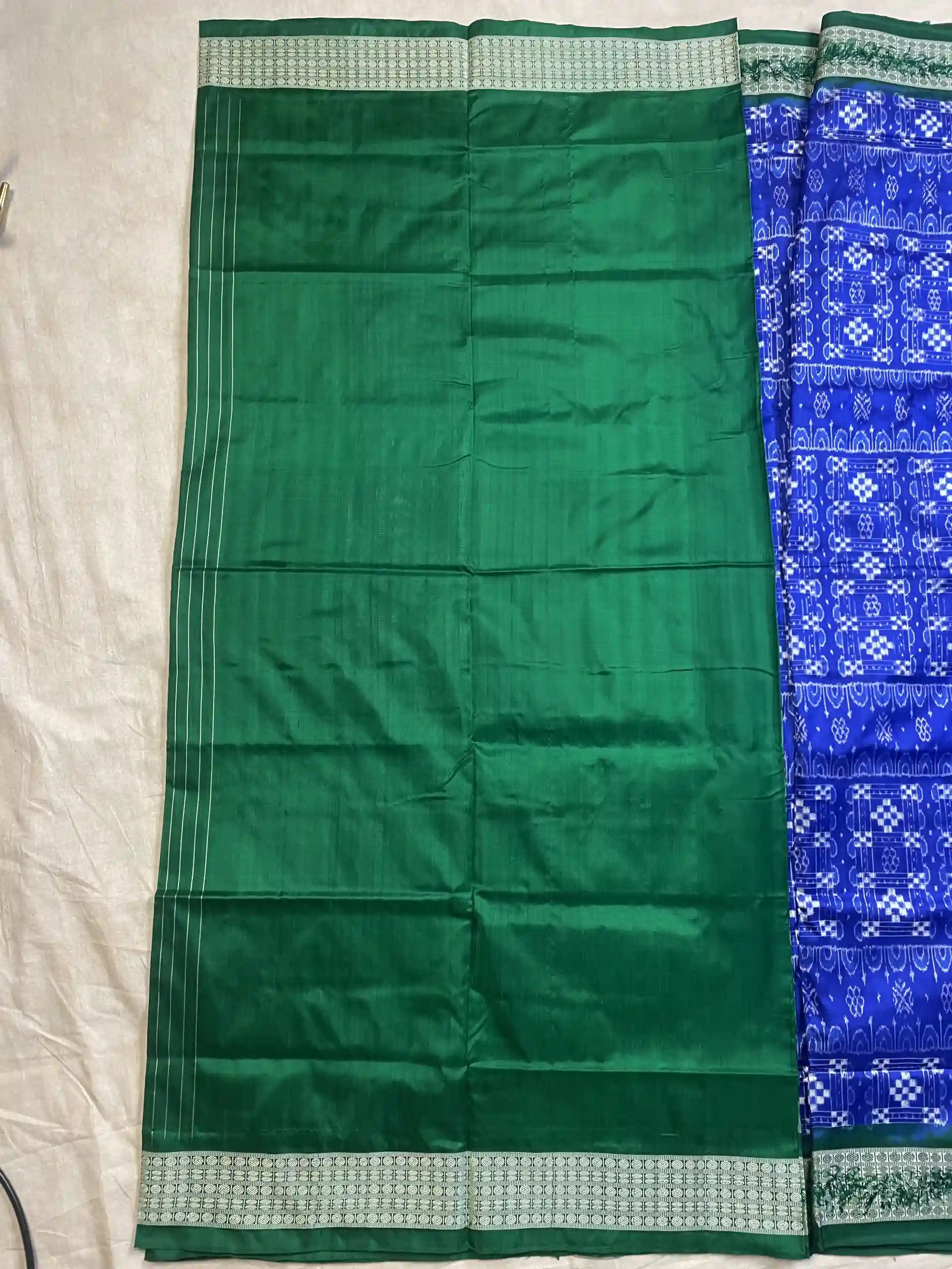 Plain Green Color blouse piece with border design on hand
