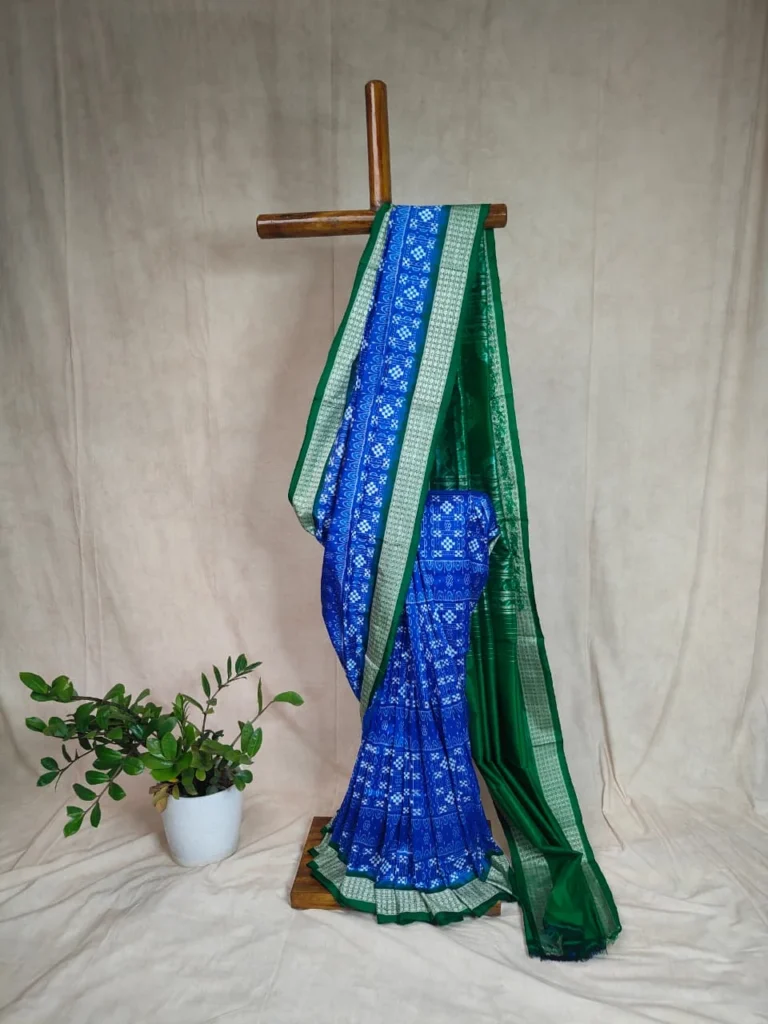 Blue Sambalpuri Pure Silk Saree - Small Pasapalli Design