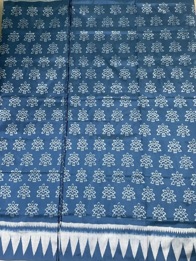 Teal Blue Sambalpuri Ikat Silk Saree with Floral Motifs