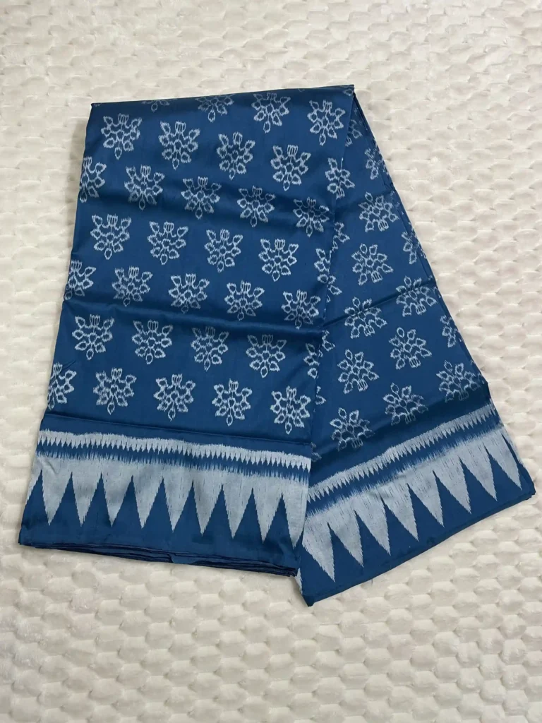 Teal Blue Sambalpuri Ikat Silk Saree with Floral Motifs