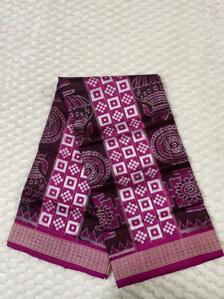 Wine Sambalpuri Silk Saree with Pasapalli and Traditional Motifs