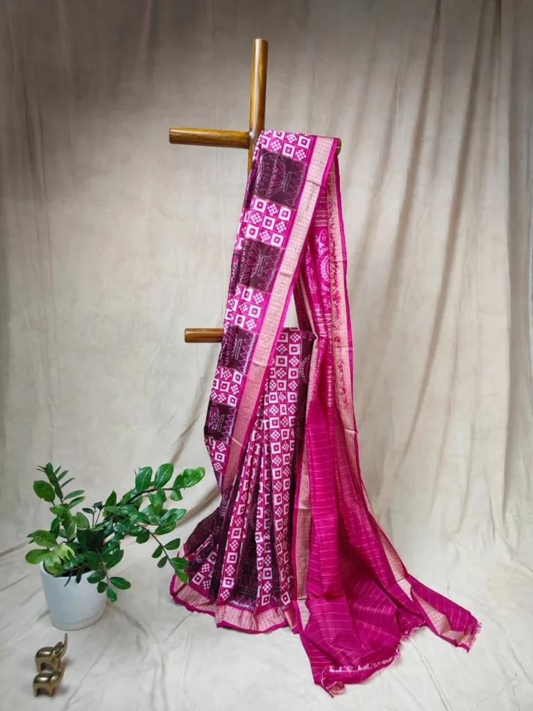 Wine Sambalpuri Silk Saree with Pasapalli and Traditional Motifs