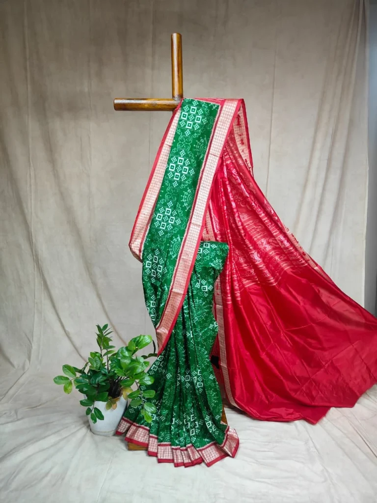 Emerald Green Sambalpuri Ikat Saree with Pasapalli Motifs