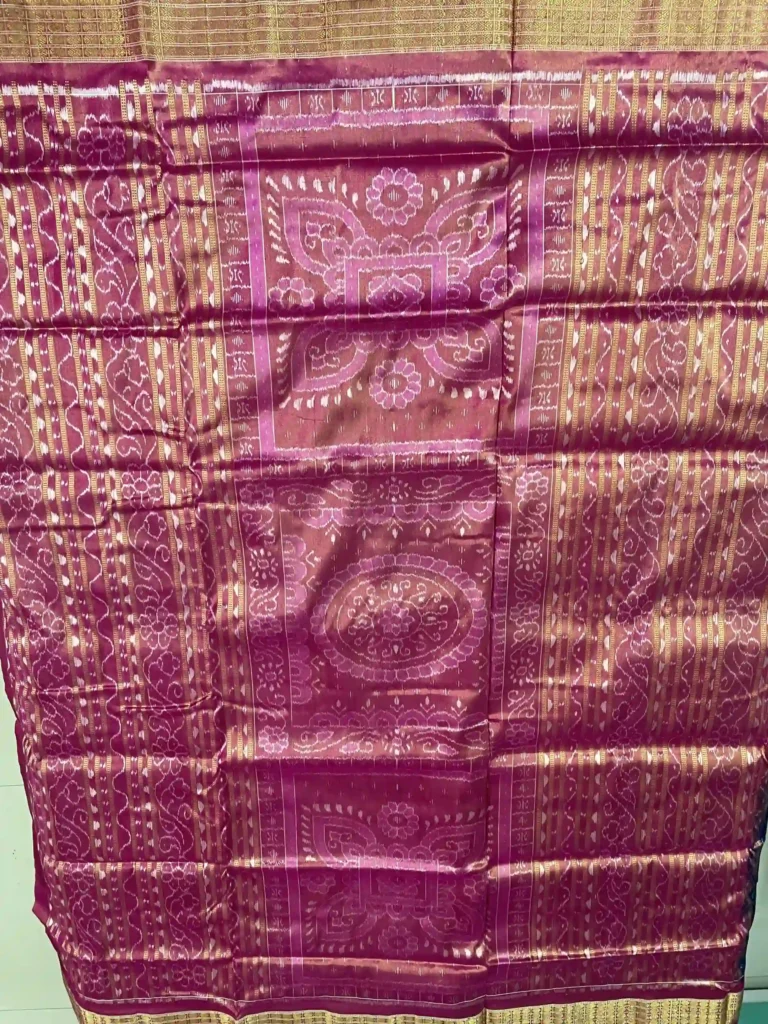 Midnight Blue Sambalpuri Ikat Saree with Leaf Motifs - Half Tissue