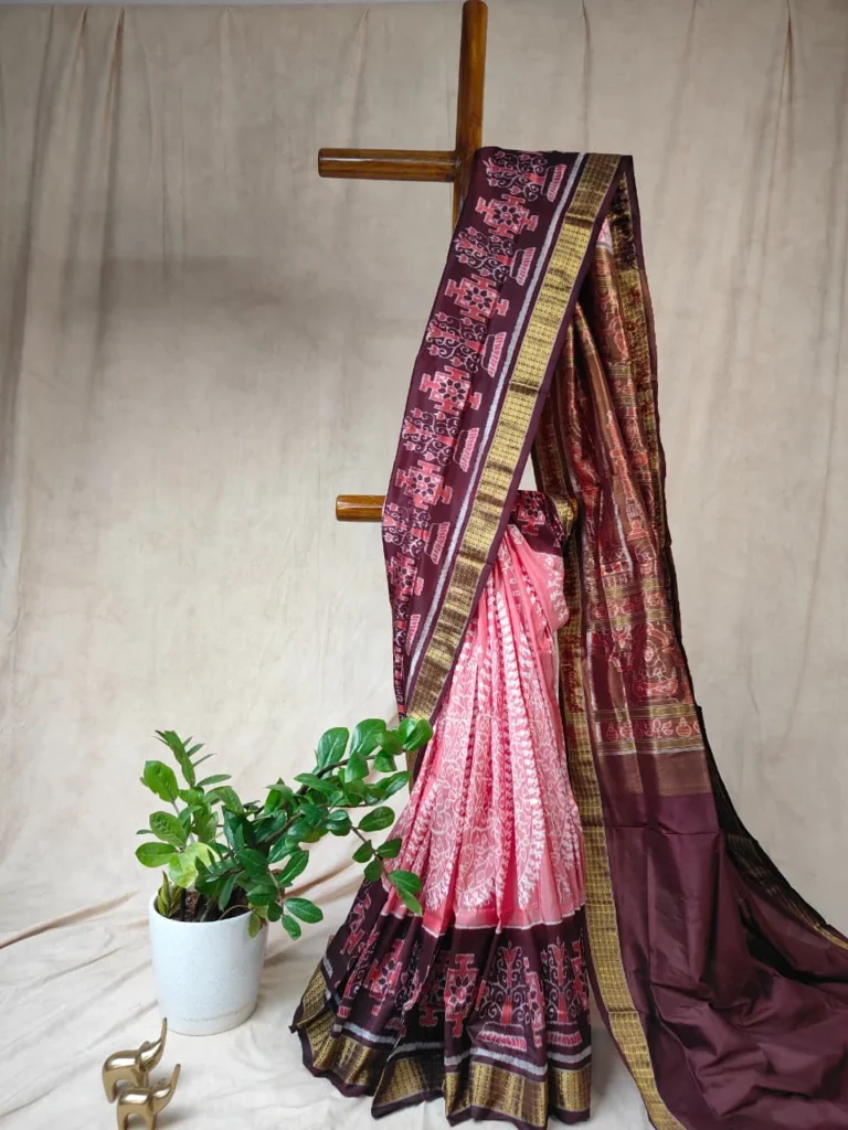Dusty Rose Sambalpuri Silk Saree with Tree of Life Motifs