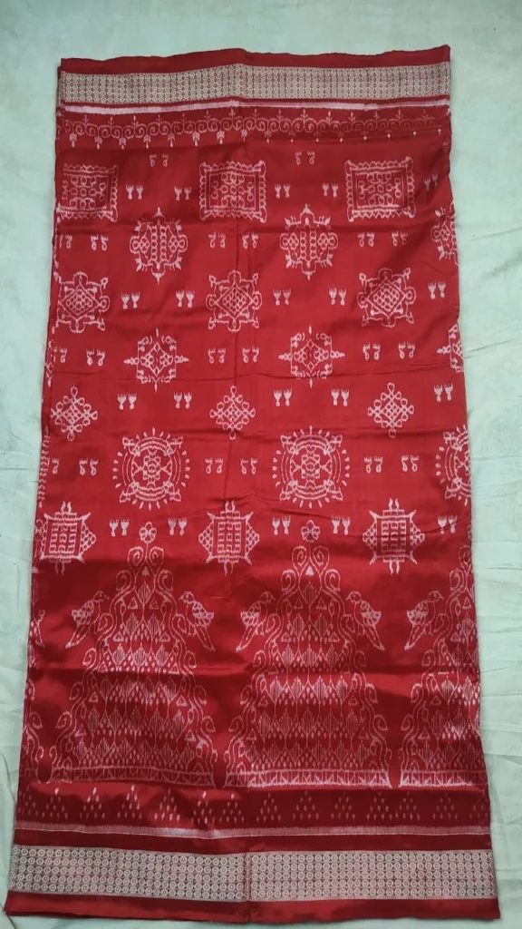 Red Sambalpuri Pure Silk Saree – Manabasa Jhoti Motifs