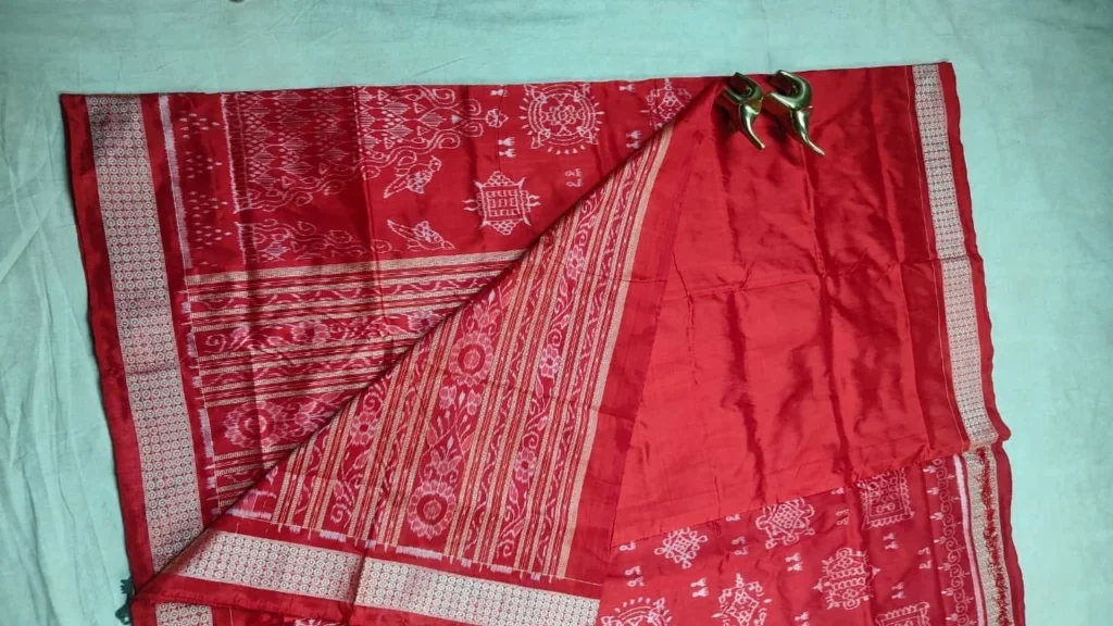 Red Sambalpuri Pure Silk Saree – Manabasa Jhoti Motifs