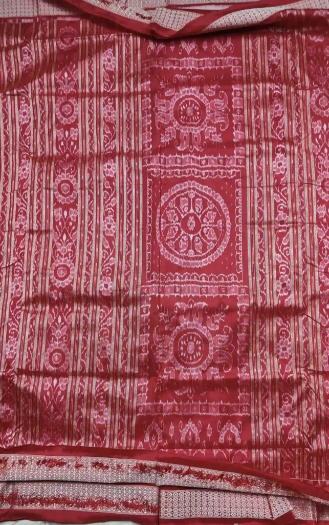 Red Sambalpuri Pure Silk Saree – Manabasa Jhoti Motifs
