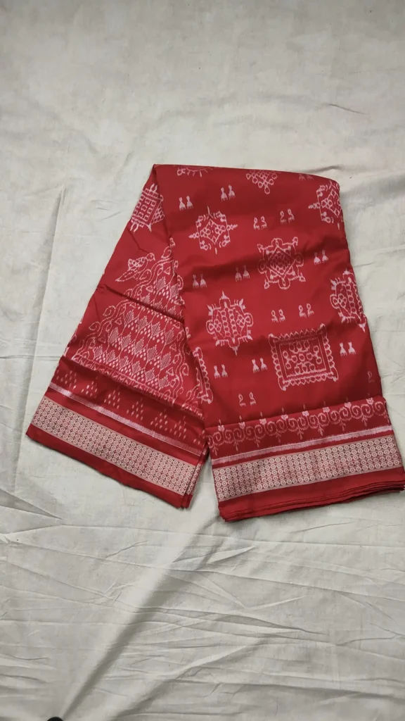 Red Sambalpuri Pure Silk Saree – Manabasa Jhoti Motifs