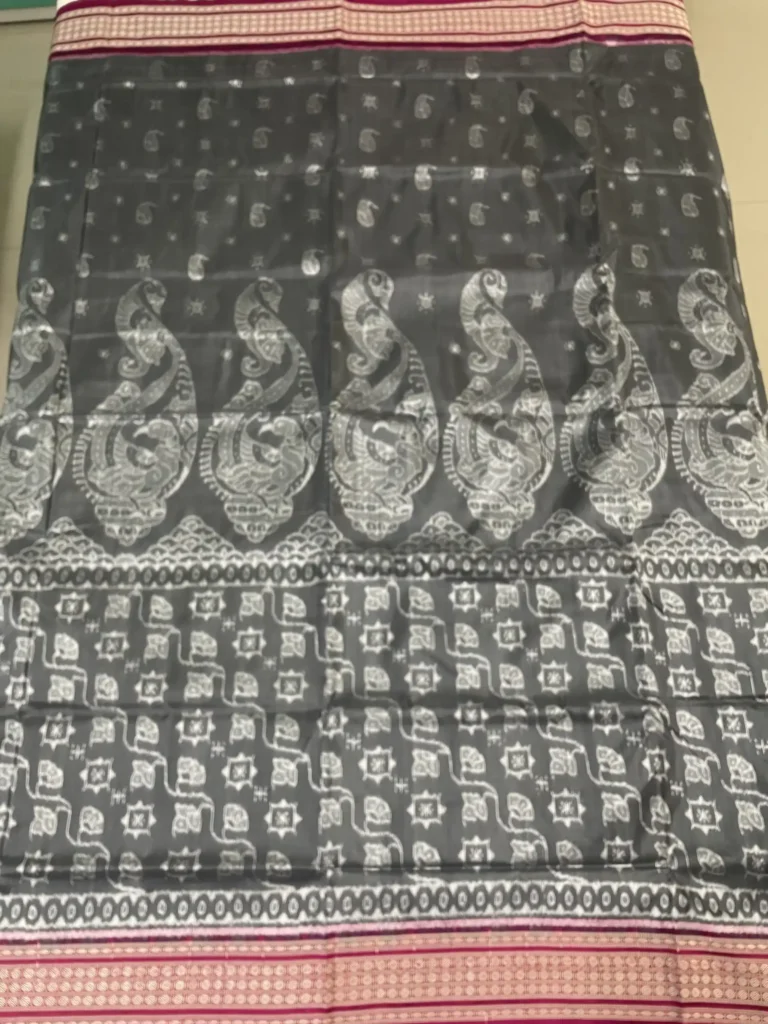 Charcoal Grey Sambalpuri Silk Saree with Amba Kasi Motifs