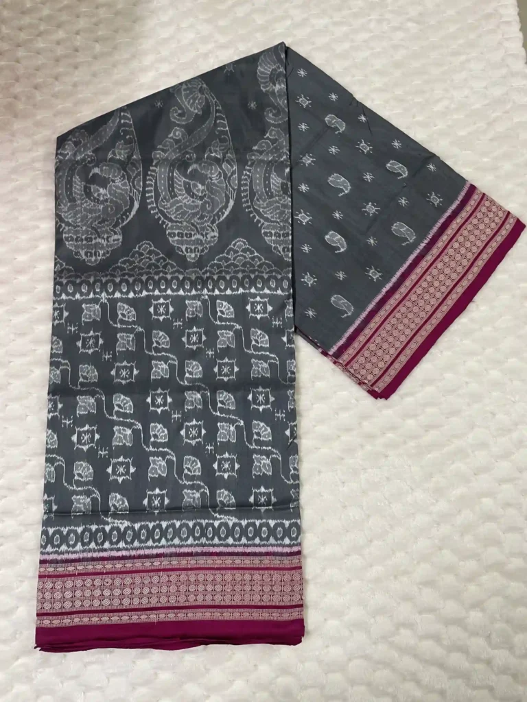 Charcoal Grey Sambalpuri Silk Saree with Amba Kasi Motifs