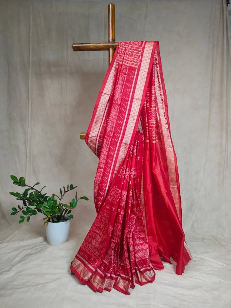 Red Sambalpuri Pure Silk Saree – Manabasa Jhoti Motifs